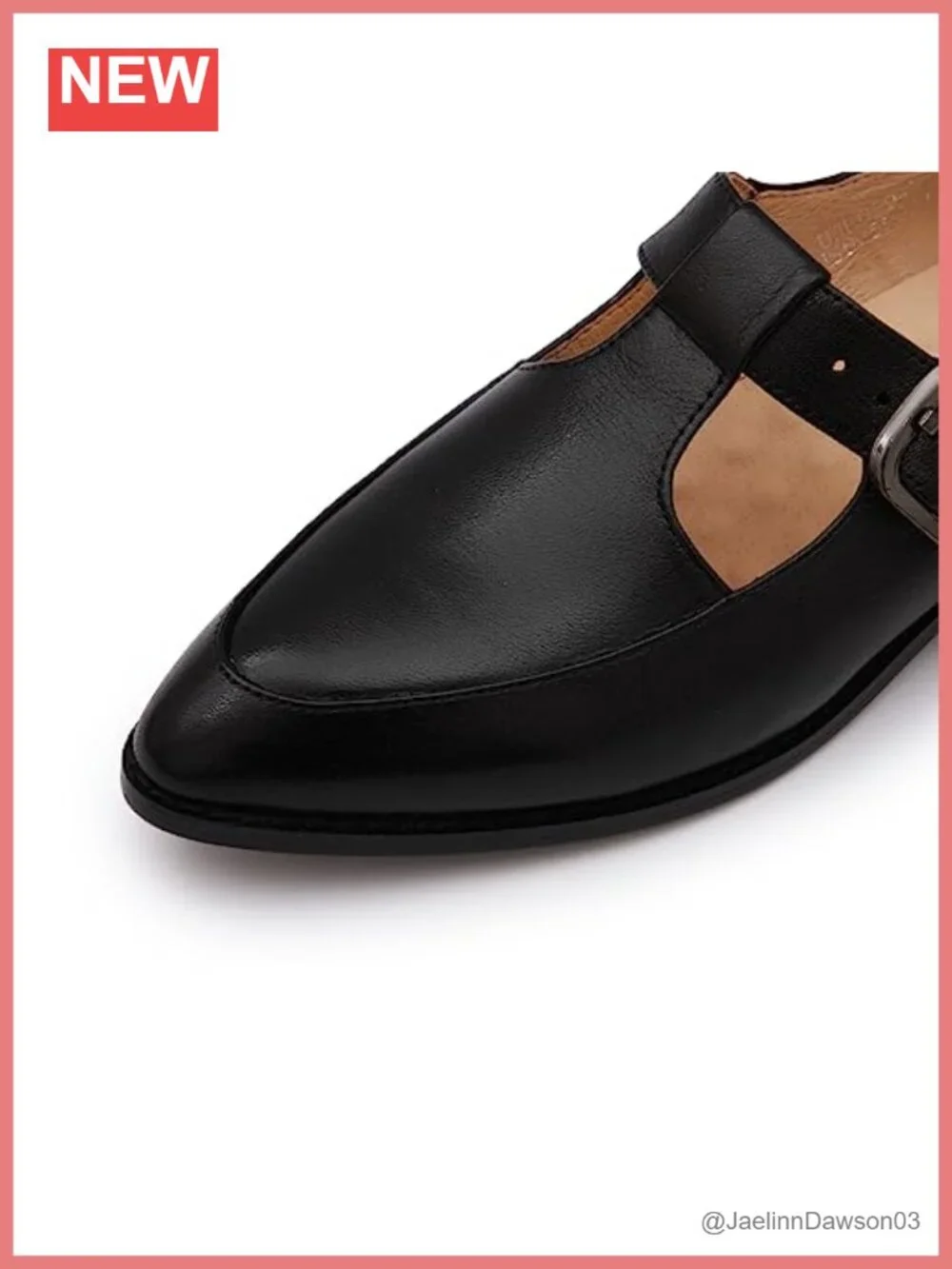 Women's Leather Pointed Toe T Strap Mary Jane Loafer Office Flat Cushioned Low